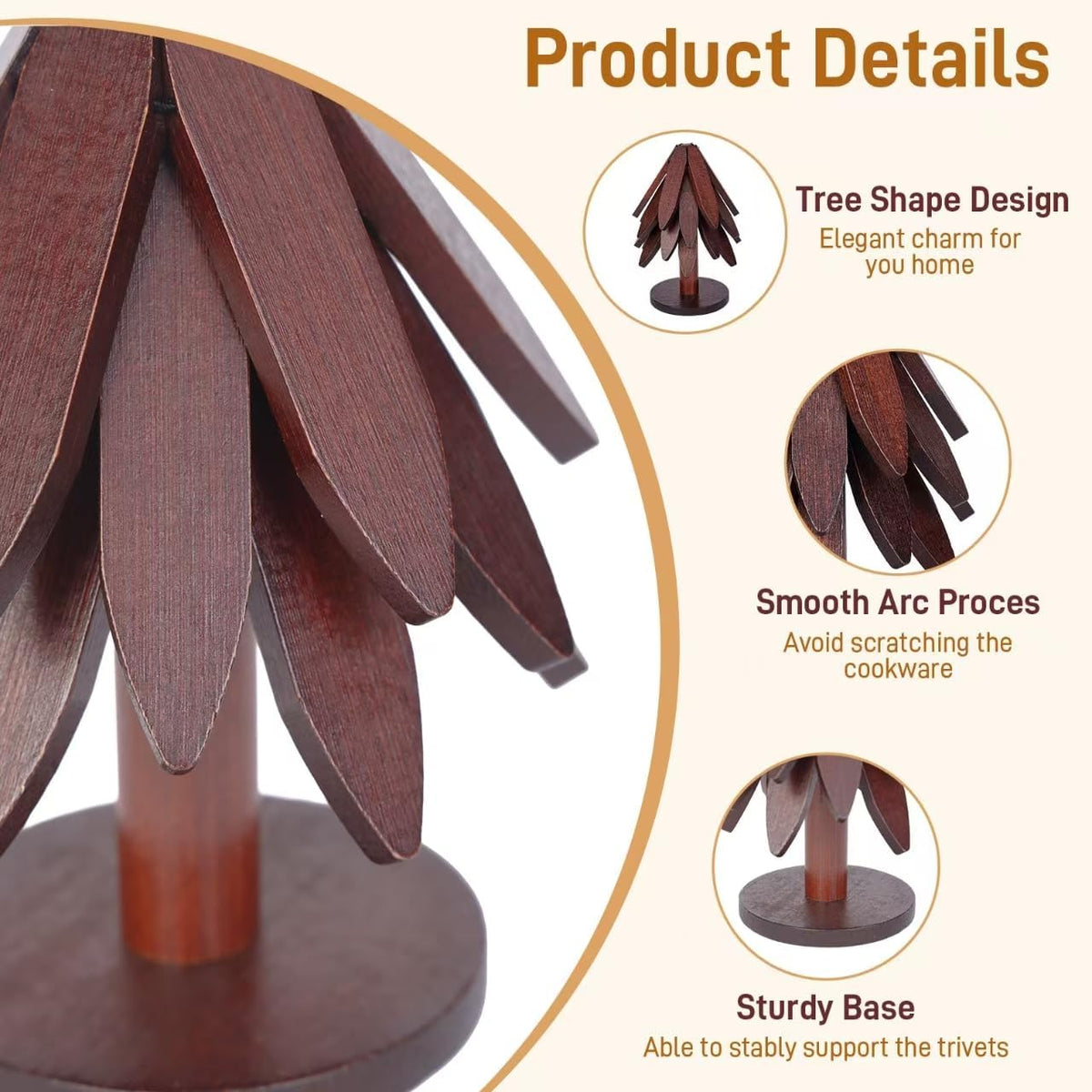 DecBeLiv Foldable Tree Trivet Wooden Hot Plate Holder, Bamboo Trivet for Hot Dishes, Heat-Resistant Pot Holder Tree for BBQ, Picnic, Outdoor Dining &amp; Kitchen Decor