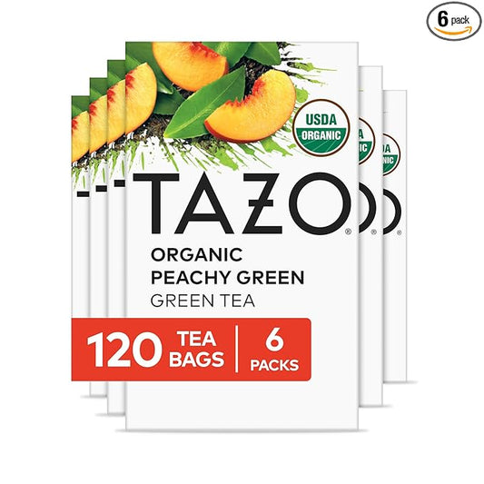 TAZO Organic Peachy Green Tea Bags, Caffeinated Tea, 120 Total Bags (20ct - Pack of 6)