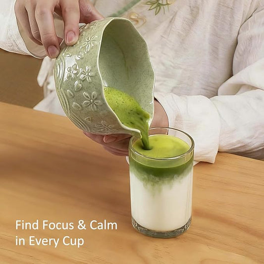 Matcha Whisk Set, 8 Pcs Matcha Kit with Ceramic Japanese Matcha Bowl & Accessories Kit for Traditional Tea Ceremony, Home Use & Christmas Gifts for Matcha Lovers (Green)