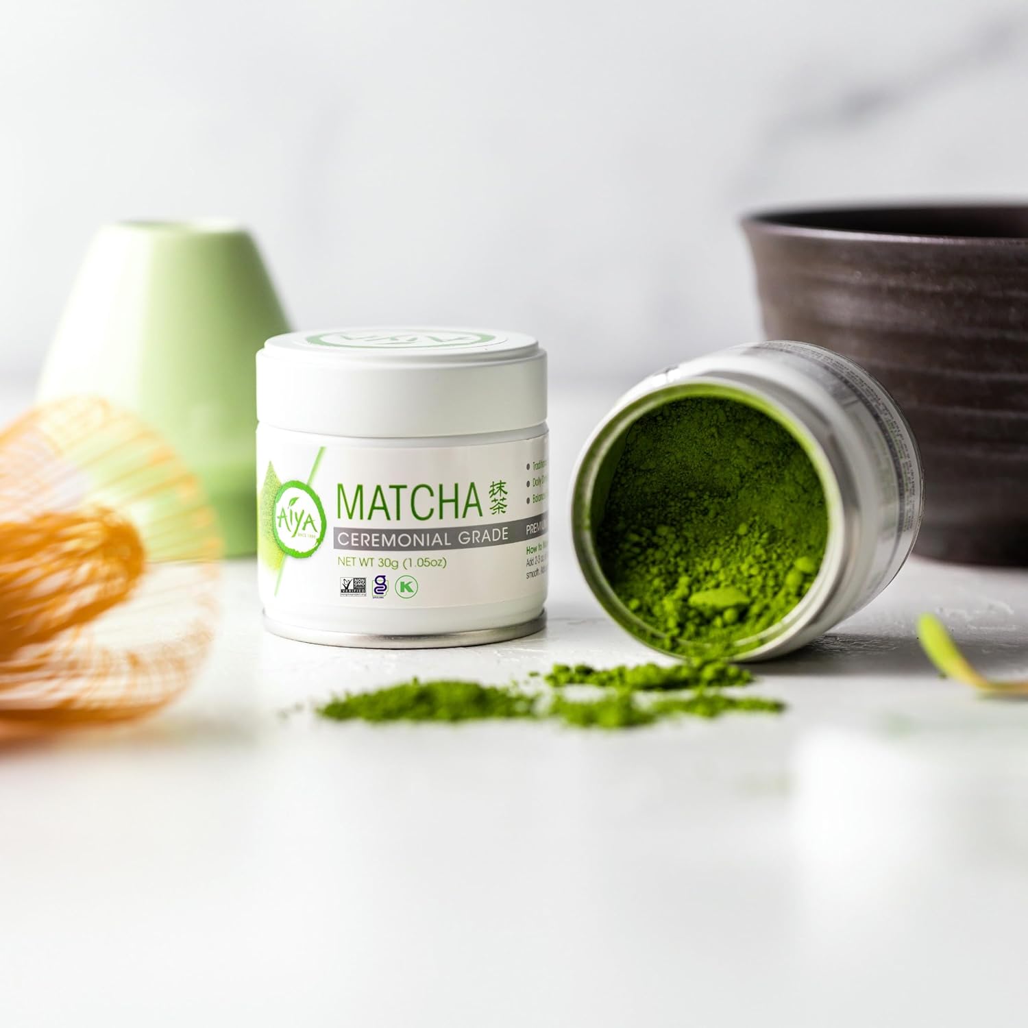 Aiya Authentic Japanese Premium First Harvest Ceremonial Grade Matcha Green Tea Powder - Vegan-Friendly, Zero Sugar, Gluten-Free - 30g Tin