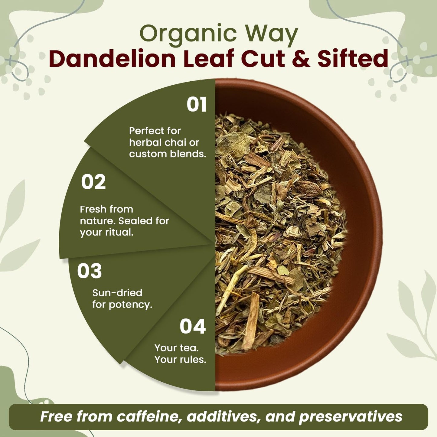 Organic Way Dandelion Leaf Cut &amp; Sifted - Herbal Tea (4 Oz) | Taraxacum Officinale, European Wild-Harvest - USDA Organic and Kosher Certified; Non-GMO &amp; gluten-free 100% Raw from Albania