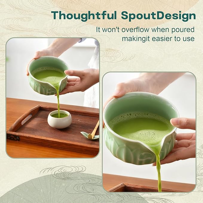 ZentButCool Matcha Set Includes Ceramic Matcha Bowl, Bamboo Whisk (Chasen), Scoop, Stainless Steel Matcha Sifter, And Whisk Holder (Nature)