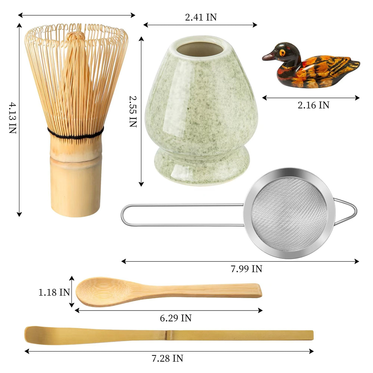 YIBO Matcha Whisk Set, Matcha Making Kit Whisk (Chasen Holder), Ceramic Whisk Holder (Mottled Green), Bamboo Scoop, Powder