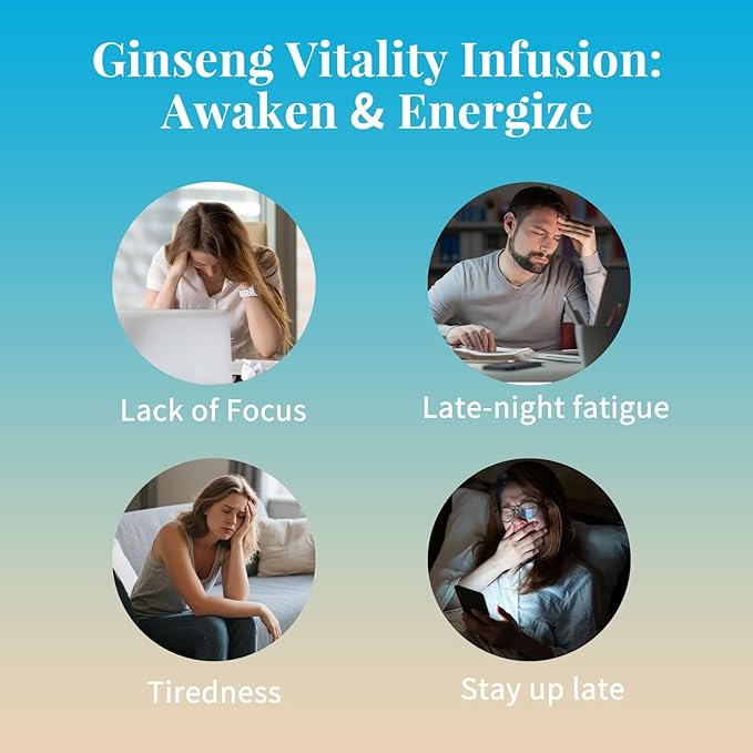 Ginseng Tea Bags - Natural Energy Boost Herbal Tea with Goji Berry & Red Dates, Kidney Tea for Mental Focus, Caffeine F-ree Morning Teas, 10 Counts Starch Bag Gift Box