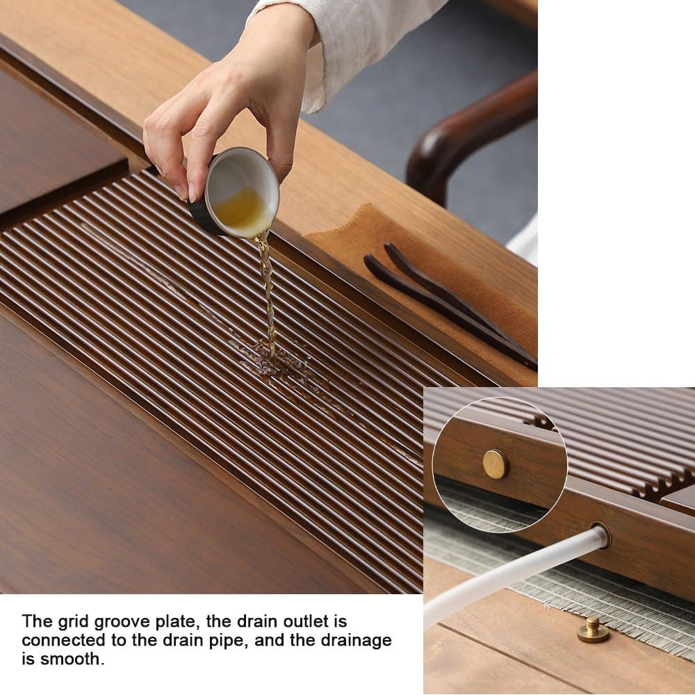 Bamboo Tea Tray for Gongfu Tea Ceremony, Chinese Gongfu Tea Serving Tray, Handmade Serving Tray with Water Drainage, Tea Table Organizer for Teapots &amp; Cups(Brown,19.7x11in)