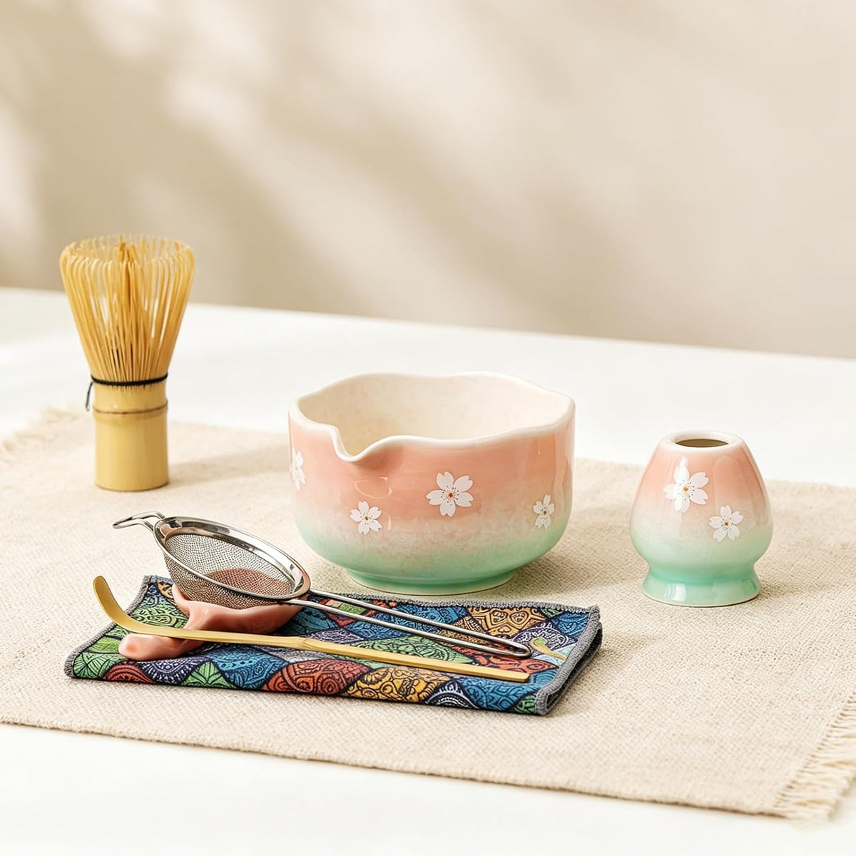 Cherry Blossom Matcha Whisk Set, 7 Pcs Matcha Kit with Matcha Bowl