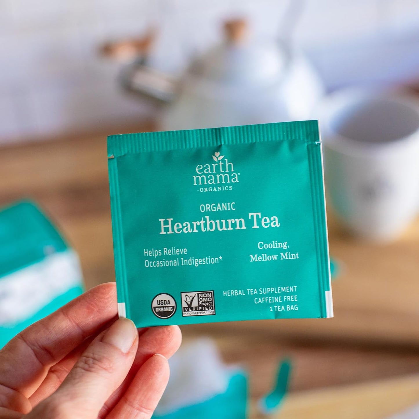 Earth Mama Organic Heartburn Tea | Pregnancy-Safe Soothing Herbal Blend with Marshmallow Root, Lemon Balm & Chamomile, 16 Teabags Per Box
