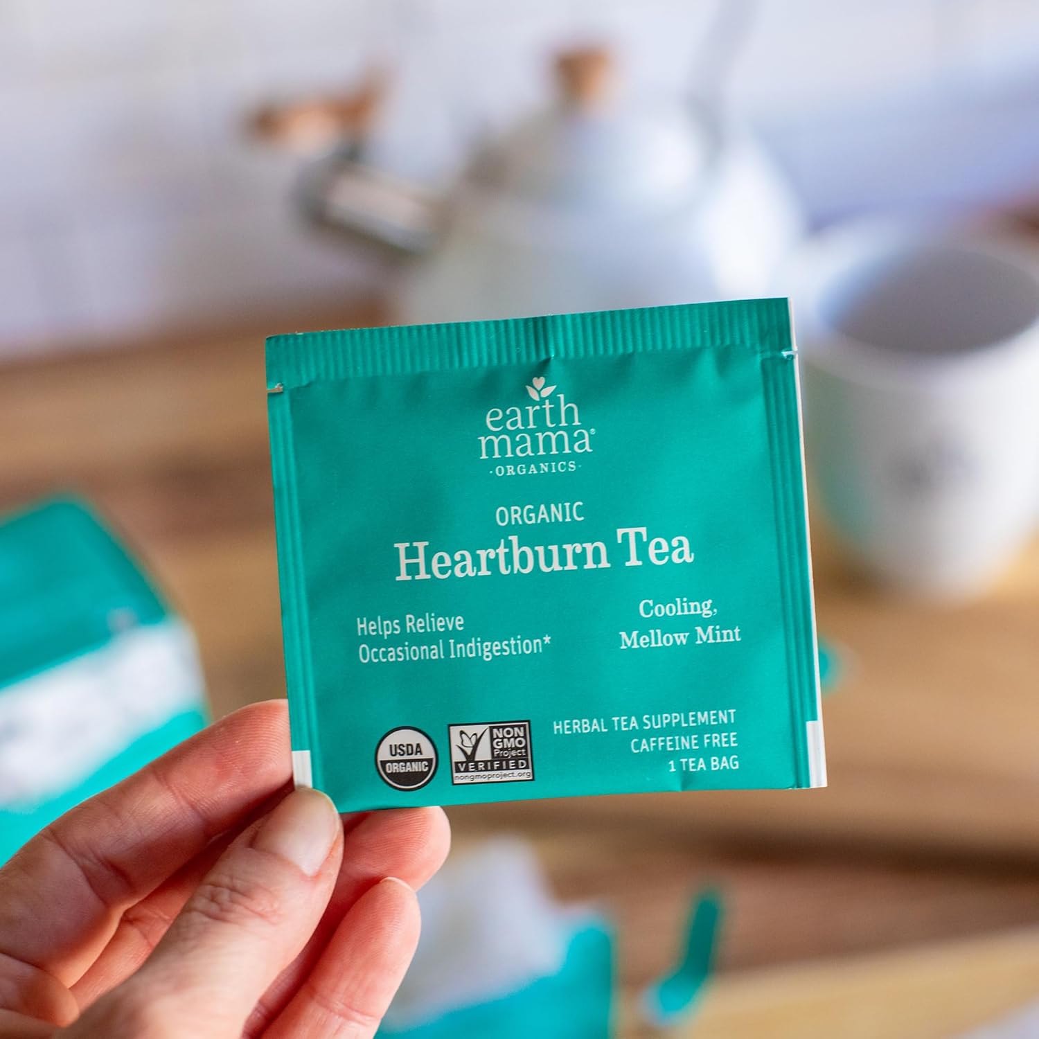 Earth Mama Organic Heartburn Tea | Pregnancy-Safe Soothing Herbal Blend with Marshmallow Root, Lemon Balm & Chamomile, 16 Teabags Per Box