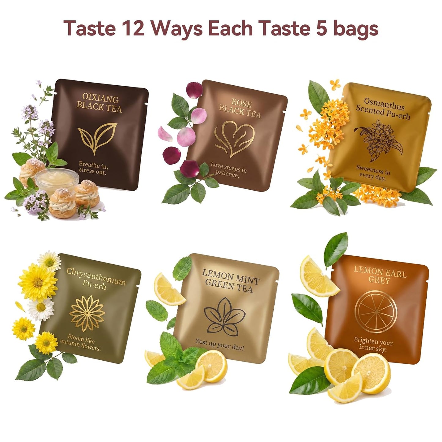 HugCoz Book Tea Gift Set | 60 Assorted Tea Bags | Christmas Day & Corporate Gifting Option | 12 Exotic Herbal Blends with Premium Whole Leaf in Eco-Friendly Pyramid Bags