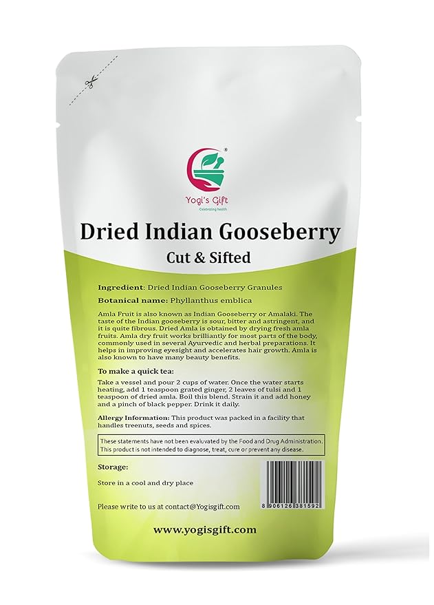 Dried Amla/Gooseberry Cut & Sifted 4 oz, Rich in Vitamin C, Fibre, Phyllanthus emblica, by Yogi's Gift®
