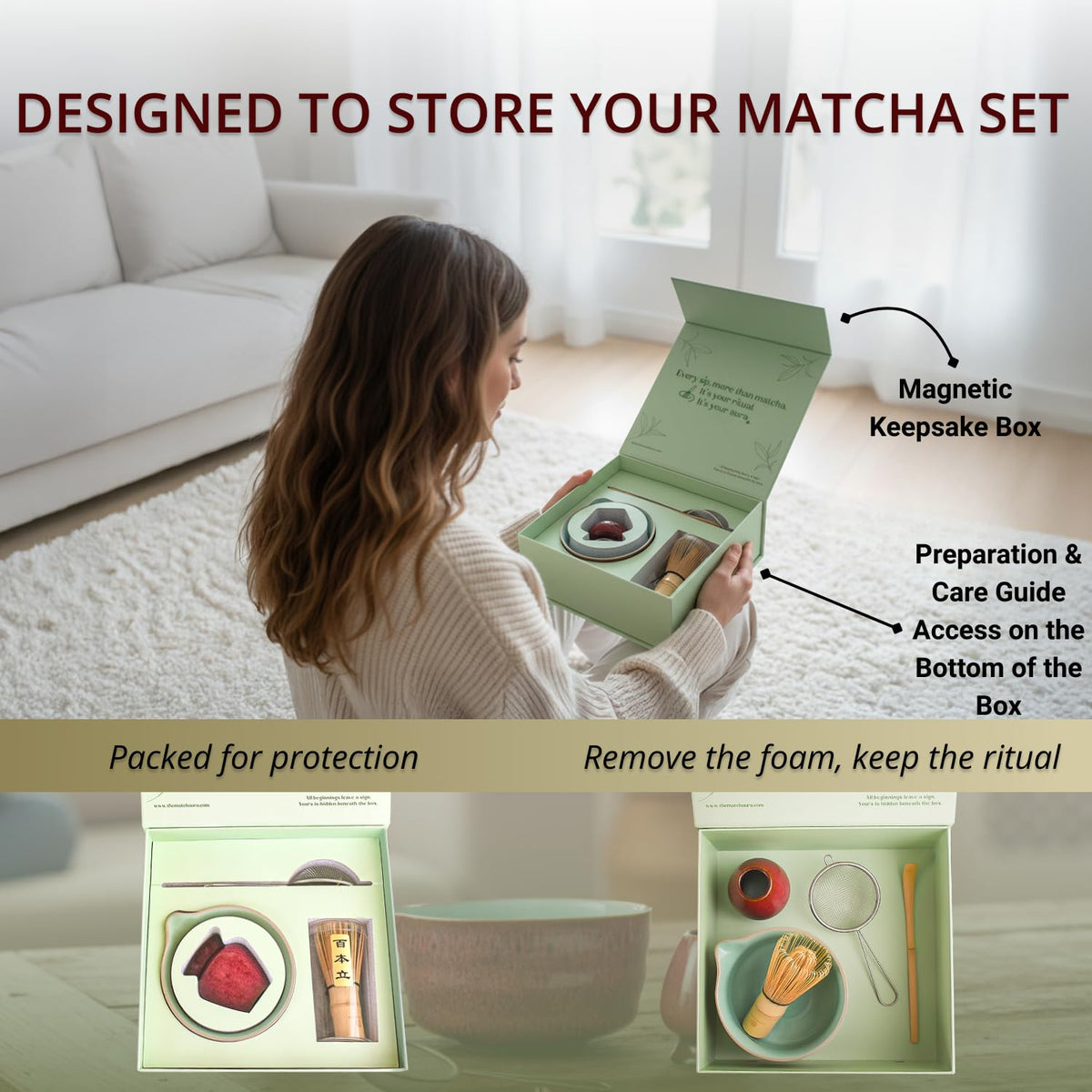 MATCHAURA Premium Matcha Whisk Set with Spouted Ceramic Bowl – 5-Piece Matcha Kit with Bamboo Whisk, Holder, Sifter & Scoop –