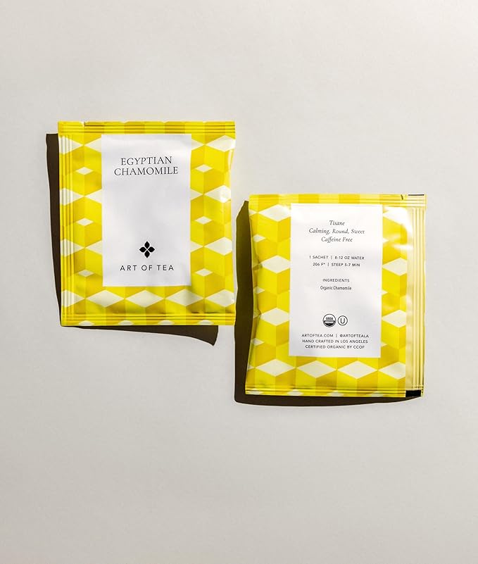 Art of Tea, Organic Egyptian Chamomile Tea Bags - Caffeine Free Herbal Teas, 50 Eco Friendly Pyramid Tea Bag Sachets