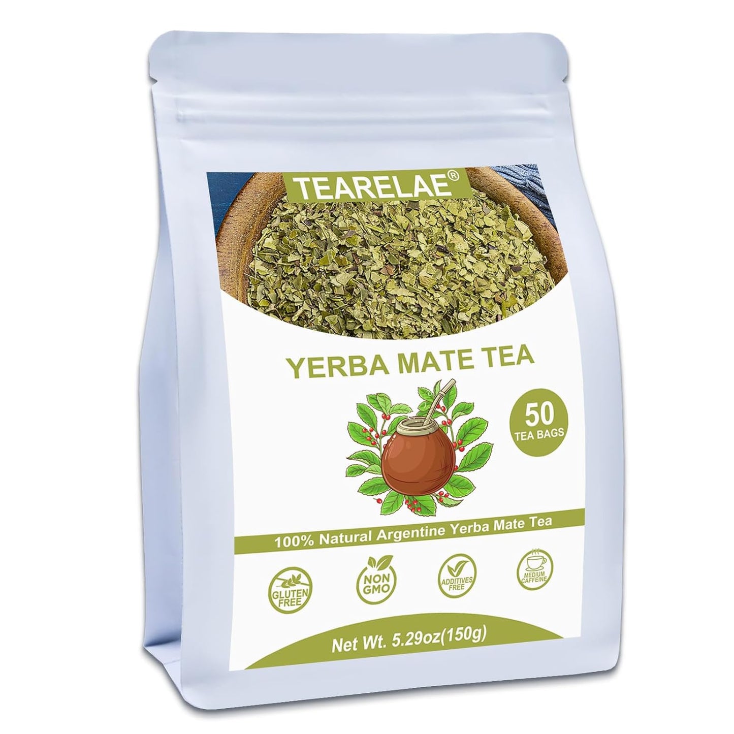 TEARELAE - Yerba Mate Tea Bags, 50 Count, Unsmoked Yerba Mate Tea
