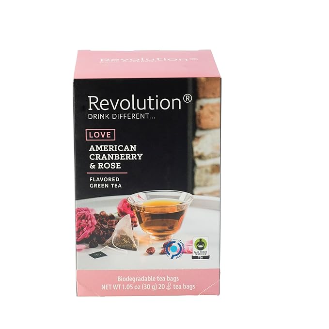 REVOLUTION TEA® Green Tea Cranberry & Rose [THE ORIGINAL] – American Cranberry & Rose – Premium Full Leaf Tea – Biodegradable Infuser Tea Bags – Flavored Green Tea – 20 Bags