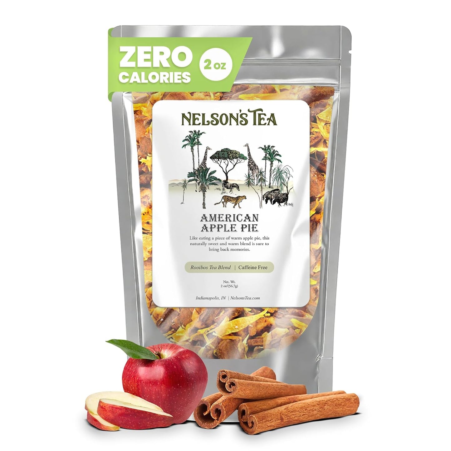 Nelson's Tea American Apple Pie Rooibos Cinnamon Blend Loose Leaf Tea, 2 oz | Marigold Herbal • Caffeine Free • Tea • Loose Leaf Tea • Apple Pie • Rooibos • American Apple Pie Rooibos Cinnamon Blend