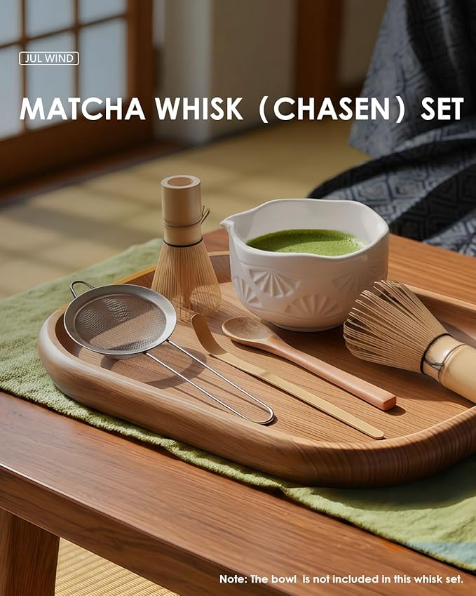 Bamboo Matcha Whisk Set with 2-pack 100% Natural Bamboo matcha Whisk,Sifter,Tea Scoop and Tea Spoon，Handcrafted Traditional Japanese Chasen