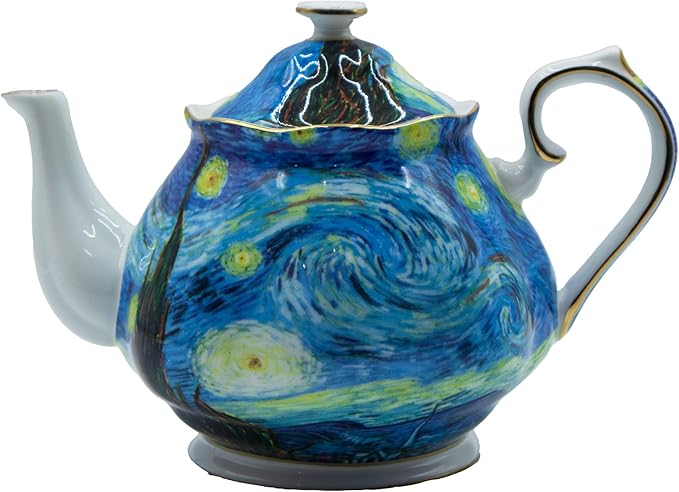Teapot 30 oz Van Gogh Paintings Bone China Loose Tea Pot Floral Design Vintage Ceramic Coffee Water 