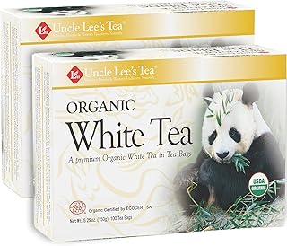 Uncle Lee's Tea Organic White Tea - Premium Tea for Everyday Wellness, Low Caffeine, Antioxidant-Rich White Tea Bags, Individually Wrapped, 100 Count (Pack of 2)