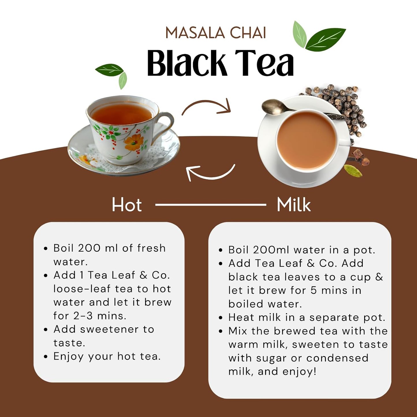 Tealeaf &amp; Co. Masala Chai - Loose Leaf Black Tea Blended with Organic Spices (Ginger, Cardamom, Black Pepper &amp; Cloves Whole Organic) - Low Caffeine (3.52oz/100gm)