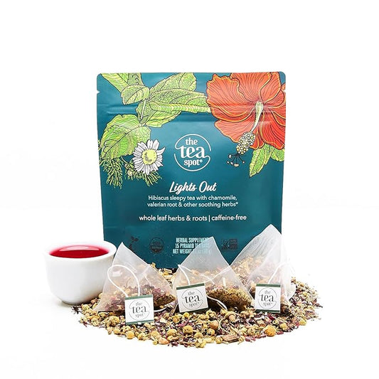 The Tea Spot Organic Lights Out Tea with Valerian Root Relaxation | Blend of Hibiscus, Peppermint, Chamomile, Lavender, Licorice Root & Valerian Root | Caffeine-Free 15 Tea Bags, Pack of 1