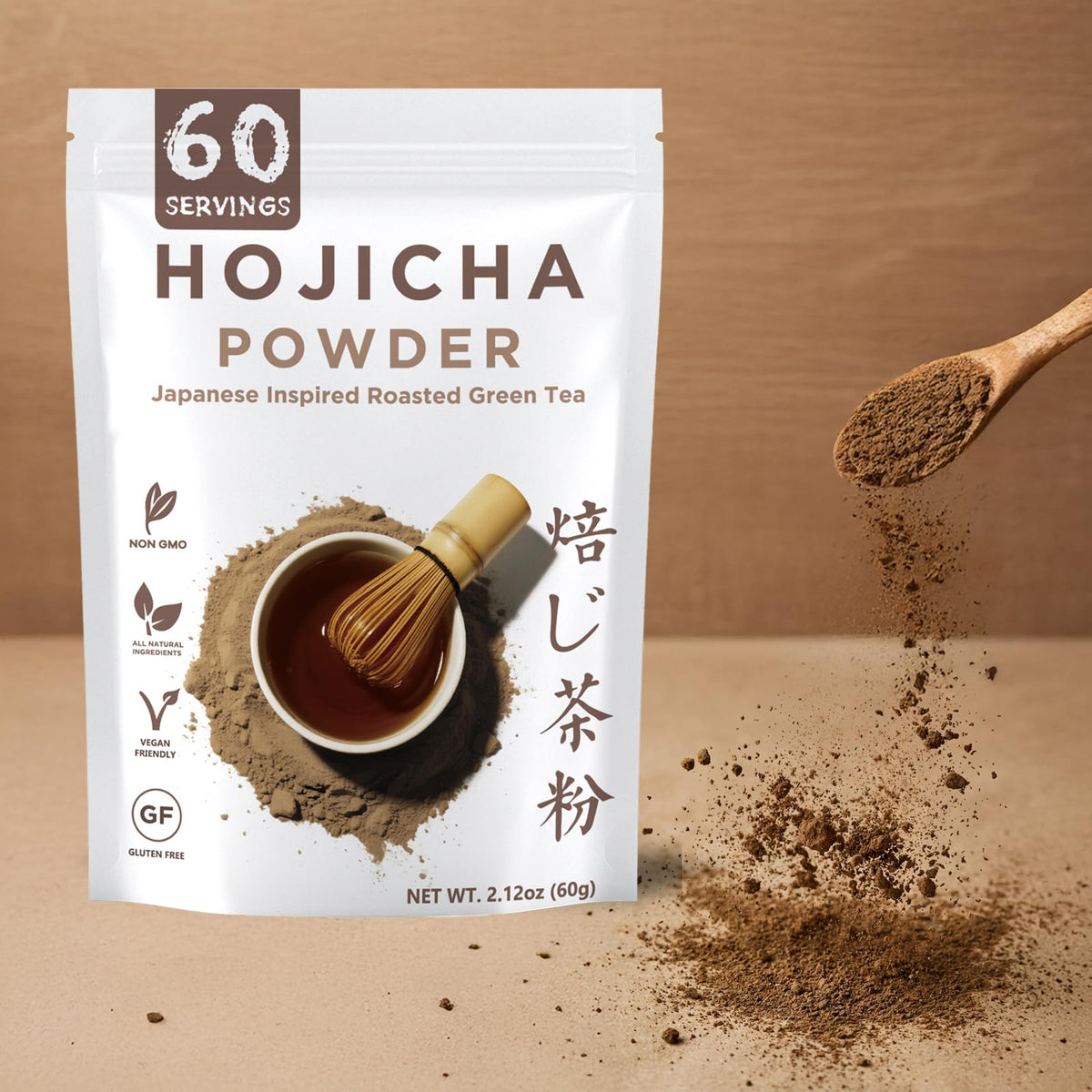 Viccoky Hojicha Powder Japanese-Style for Latte - 2.12oz Low Caffeine Roasted Matcha Green Tea Houjicha Powder | Toasty Aroma