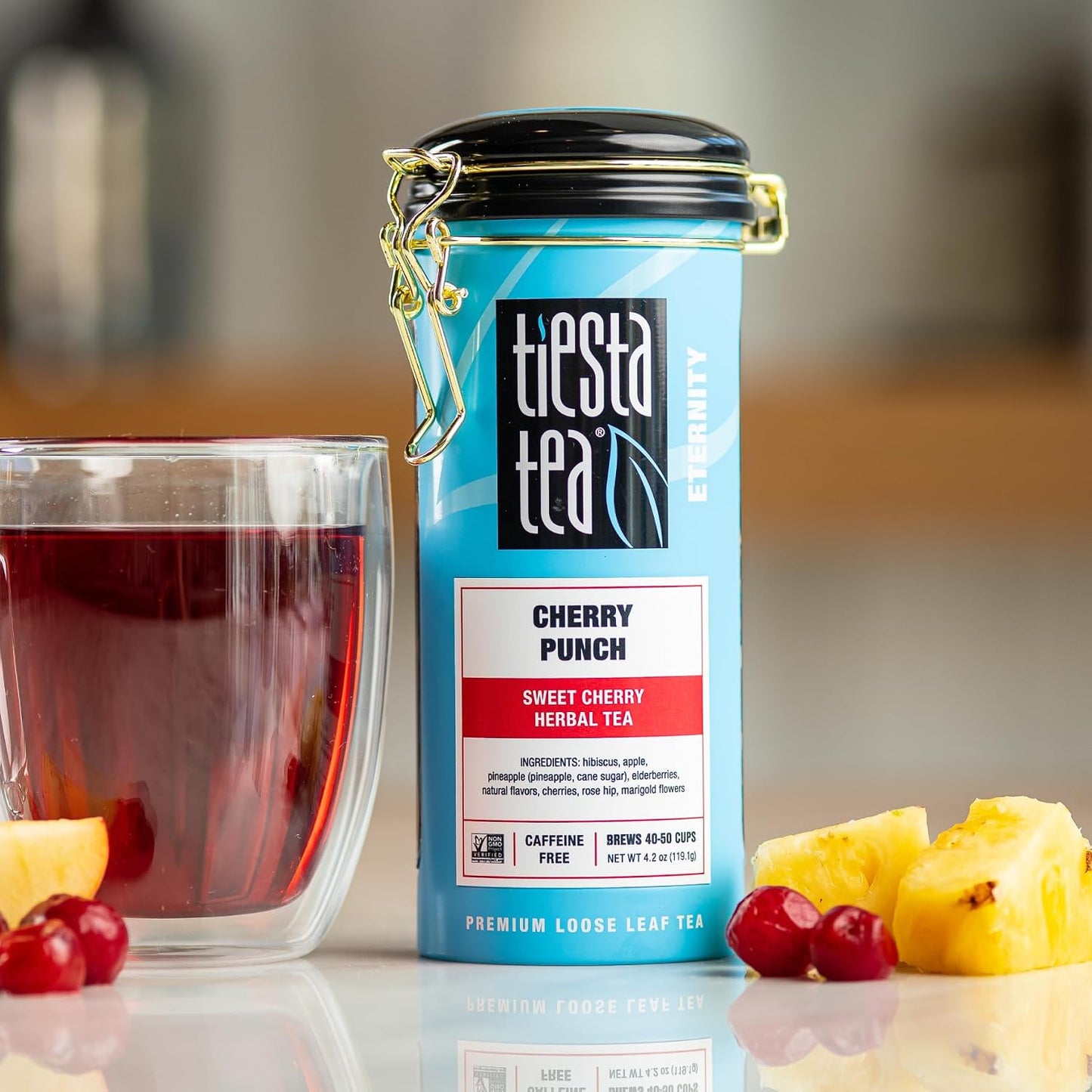 Tiesta Tea - Cherry Punch, Loose Leaf, Sweet Cherry Herbal Drink | Premium Blend, Non-Caffeinated Fruit Tea, Makes Hot or Iced &amp; Up to 50 Cups, 4oz Refillable Tin