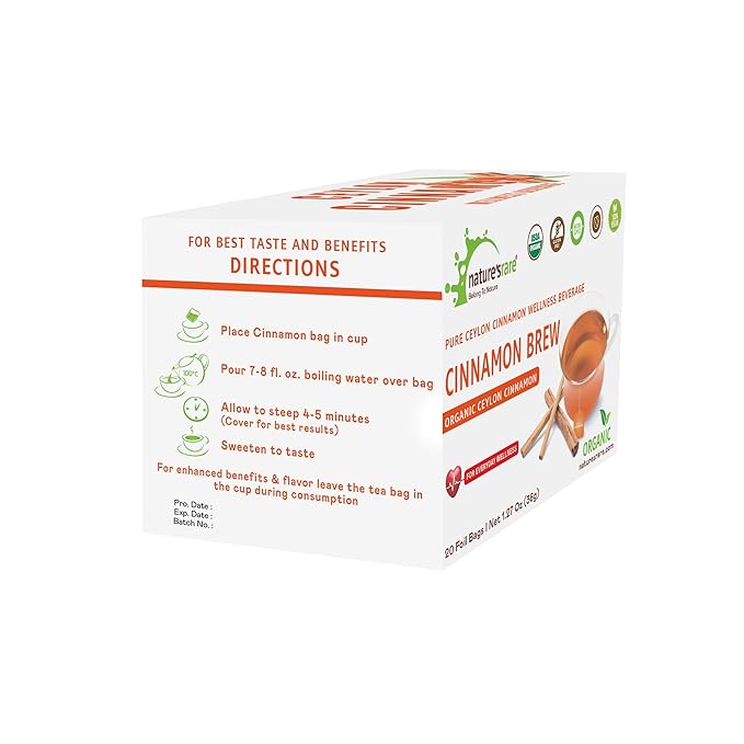 Pure Ceylon Cinnamon Brew - Organic Ceylon Cinnamon Tea Bags (40 Sachets - pack of 2 – 20 COUNT PER BOX)