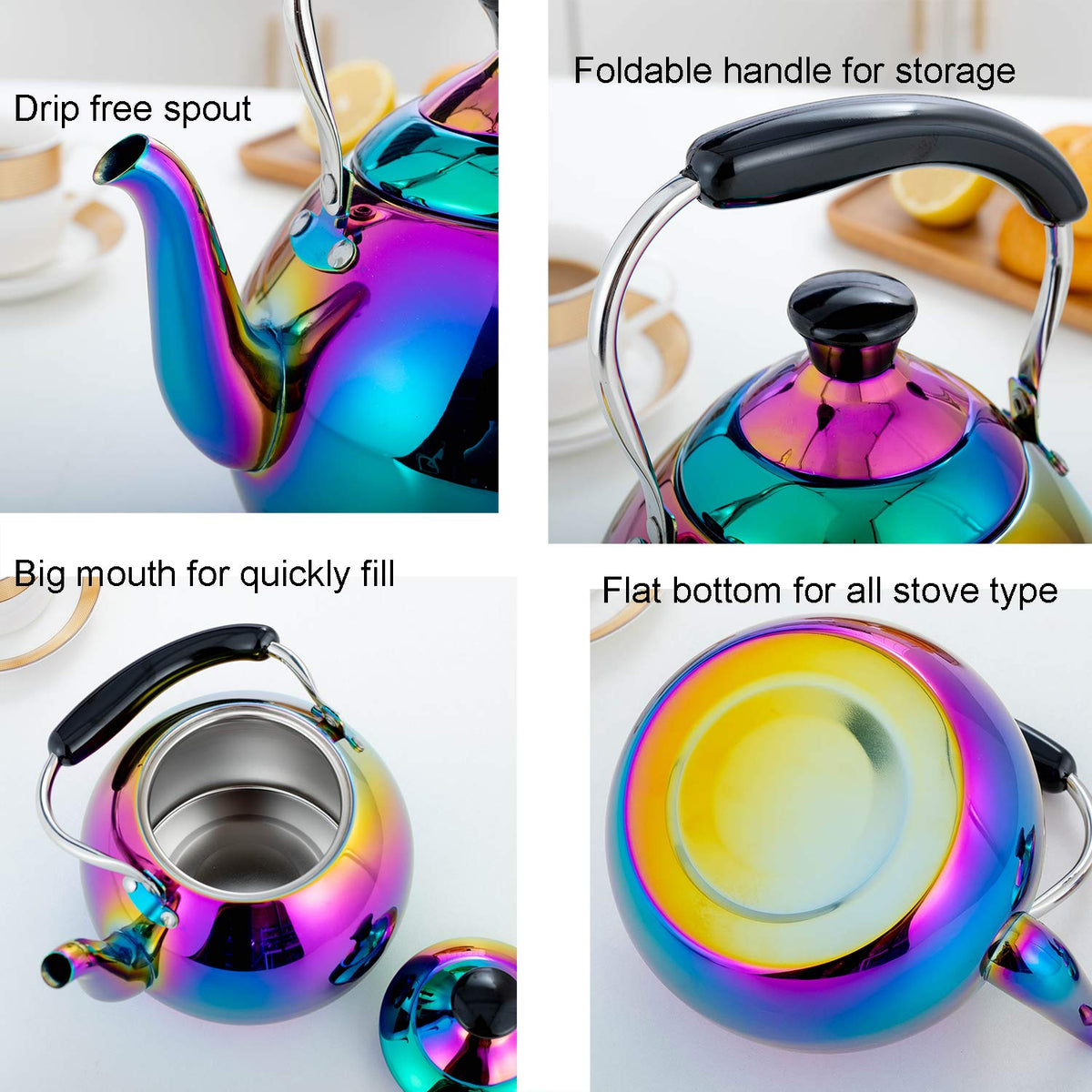 DINYWOW Whistling Tea Kettle for Stovetop Induction Stainless Steel Tea pot Whistle Kettles Gas Stove Top Fast Boiling Water
