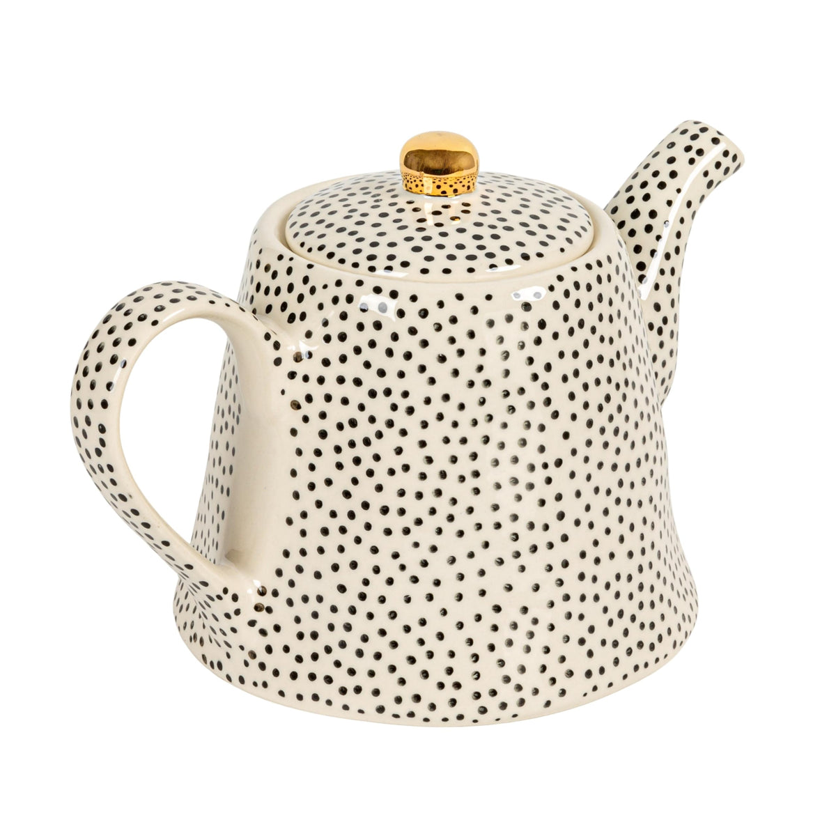 Creative Co-Op 32-Ounce Stoneware Teapot with Black Speckles and Gold Electroplated Accents, Black and White