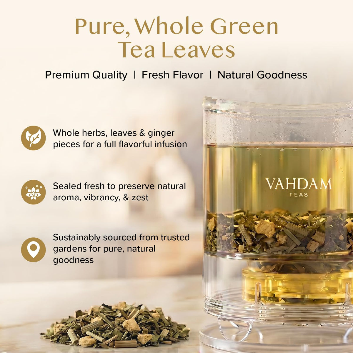 VAHDAM Ginger Mint Green Tea Loose Leaf(3.5oz|50+ Cups)High Elevation Grown