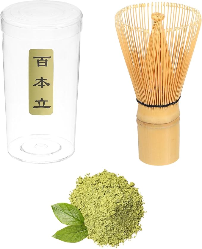 Harfington Matcha Green Tea Whisk 100 Prongs Japanese Bamboo Whisk Chasen Preparing Matcha Powder Brush Tool Tea Traditional Scoop, Yellow