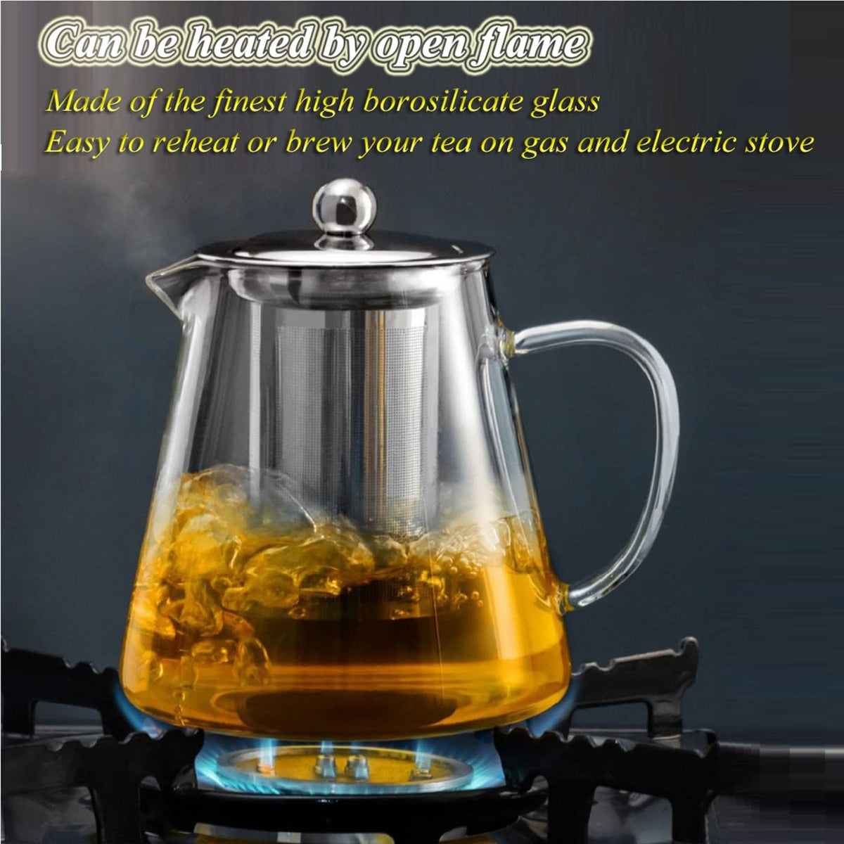 XINHUISHQZ Glass Teapot with Removable Stainless Steel Infuser, Borosilicate Glass Tea Pot with Strainer,for Blooming Tea &