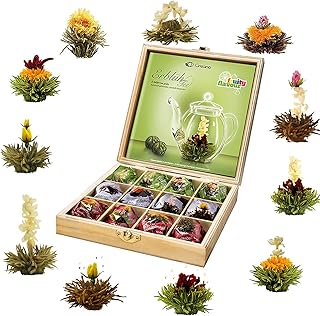 Creano Abloom Tea - Blooming Gift Set in Wooden Box - 12pcs Green, White & Black Tea