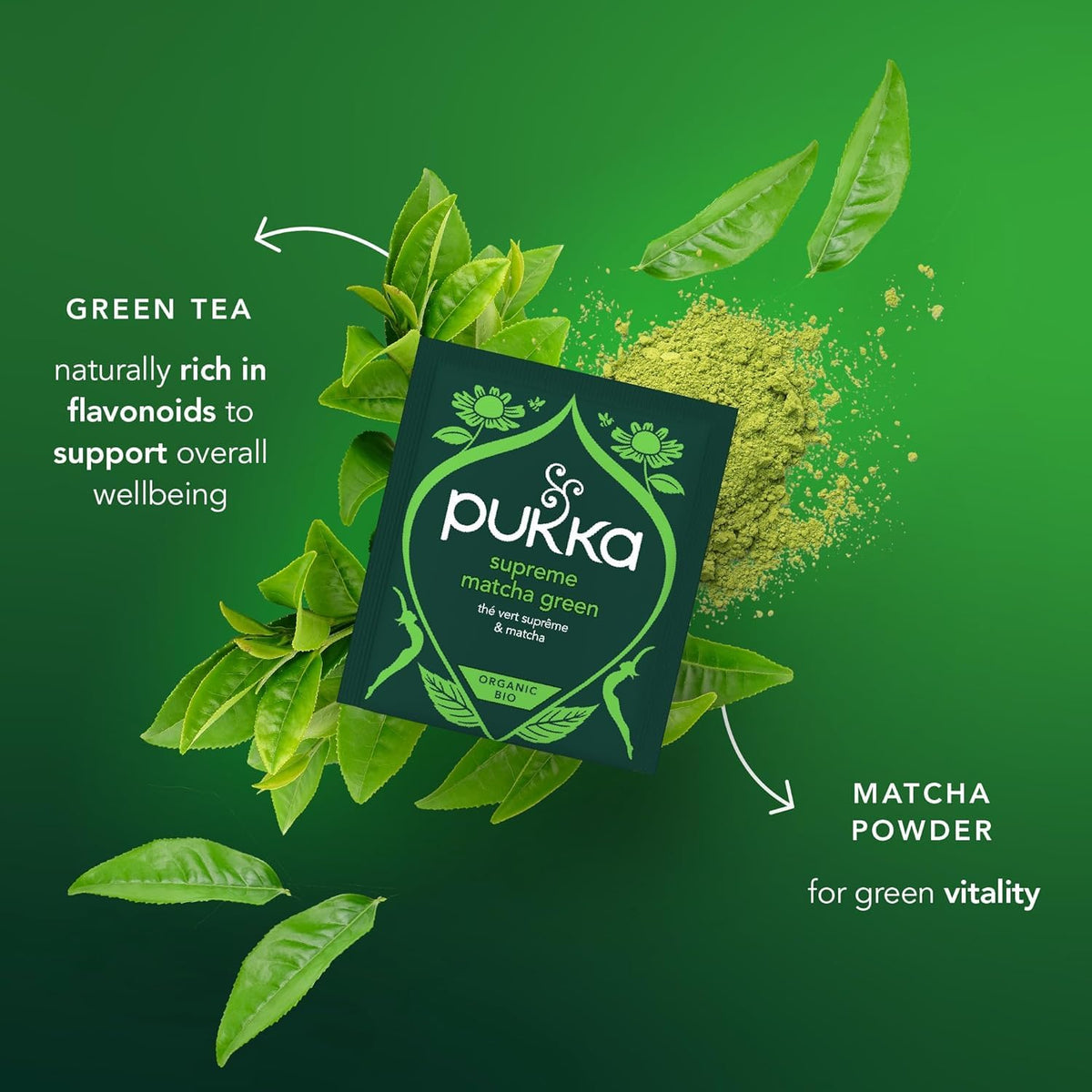 Pukka Supreme Matcha Green Organic Herbal Tea, Energizing Infusion With Matcha Powder, Ideal For Daily Vitality, Caffeine