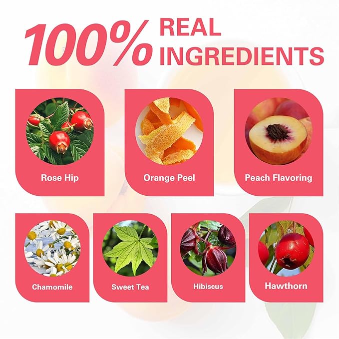 WT Weetee Peach Herbal Tea Bags, Caffeine Free Tea Made with Rose Hip, Orange Peel, Hawthorn, Chamomile, Hibiscus & More