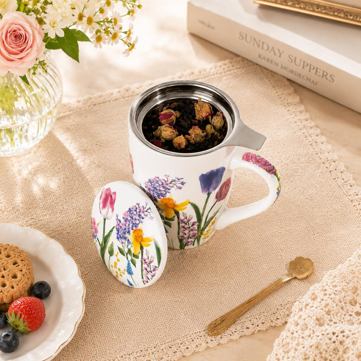 GBhome Tea Mug with Infuser and Lid,18 oz Loose Leaf Tea Cup with Steeper