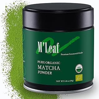 M'leaf Matcha Powder-Organic,Ceremonial Grade,Authentic 1st Harvest,Unsweetened,USDA,No Additives,Air-tight Tin，low-caffeine(1.06oz/30g)