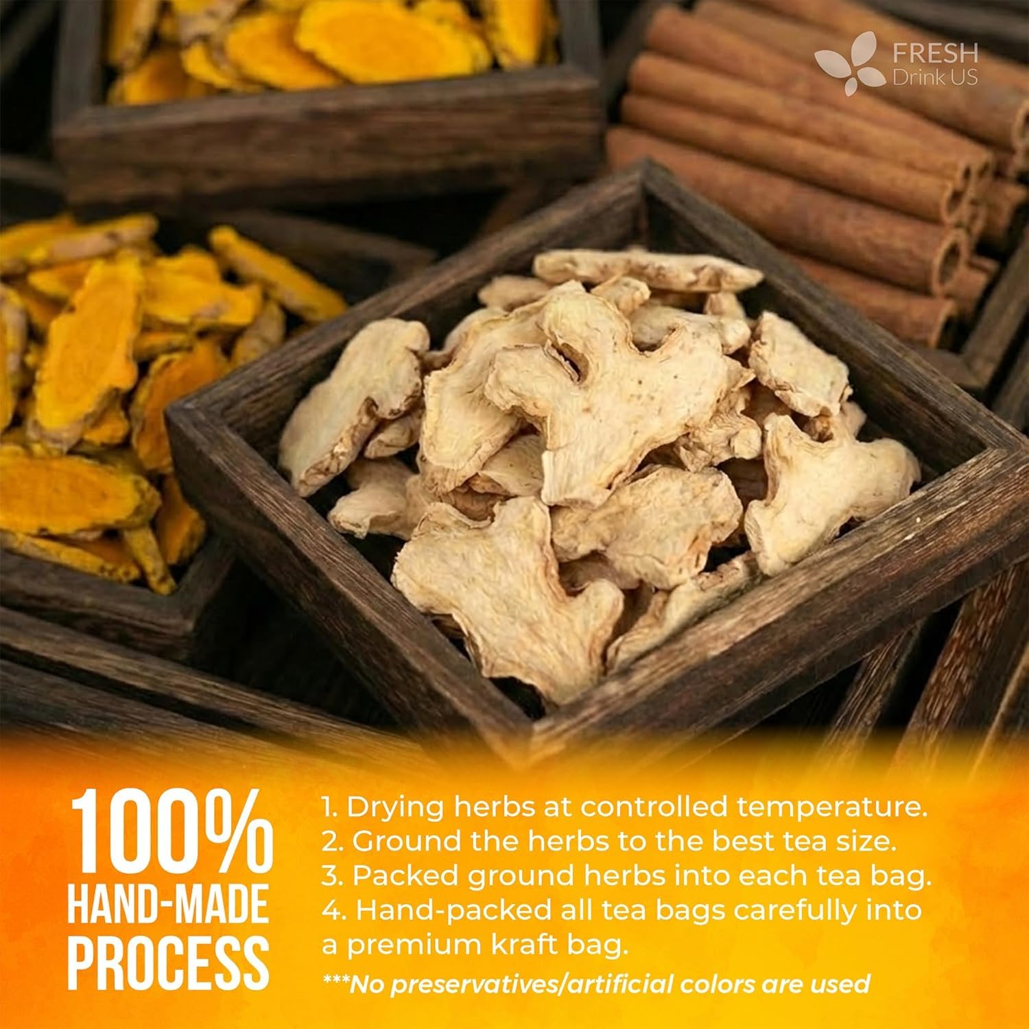 FreshDrinkUS, Premium Turmeric Ginger Cinnamon Tea Bags | 135 Tea Bags | Herbal Spice Tea Blend, Naturally Caffeine Free, Warm & Aromatic Flavor, 100% Natural Ingredients, Convenient Tea Bags