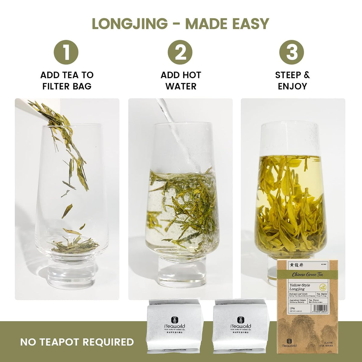 iTeaworld LongJing,Chinese Loose Leaf Green Tea,Dragon Well Tea 3.5oz