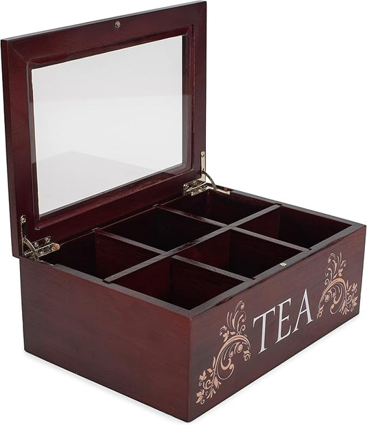 Cottage Garden Tea Cherry Woodgrain 9 x 6.25 Pine Wood Tea Storage Chest