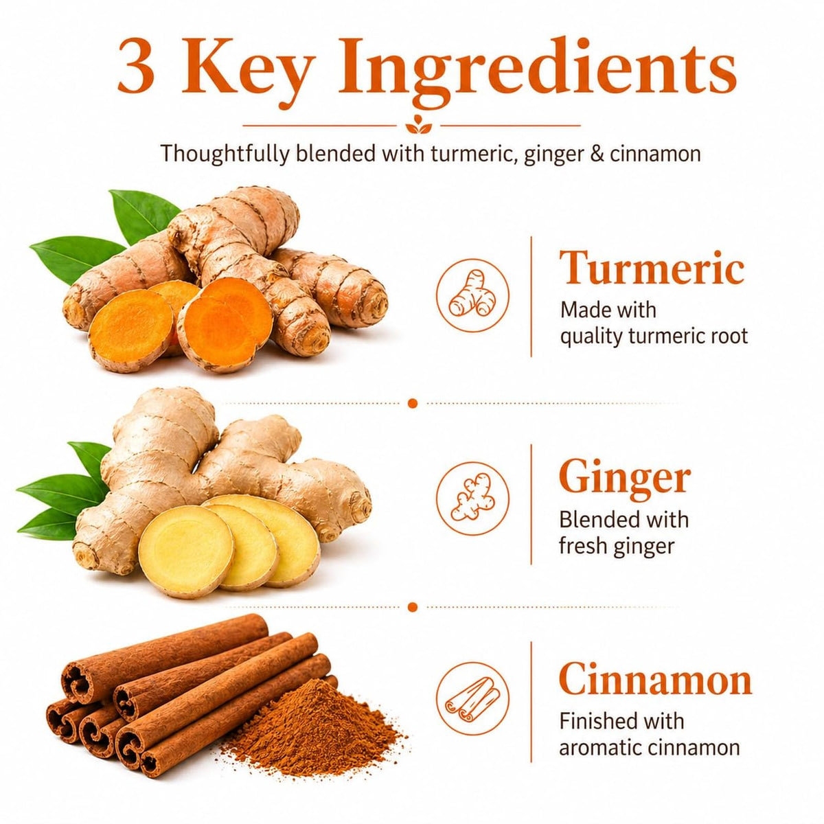 AISDWH, 60 Premium Turmeric Ginger Cinnamon Tea Bags, Caffeine-Free