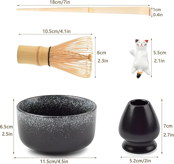 Matcha Tea Set, Matcha Accessories, Matcha Whisk Set Included Matcha Bowl, Bamboo Matcha Whisk, Scoop, Matcha Whisk Holder, Spoon Stand