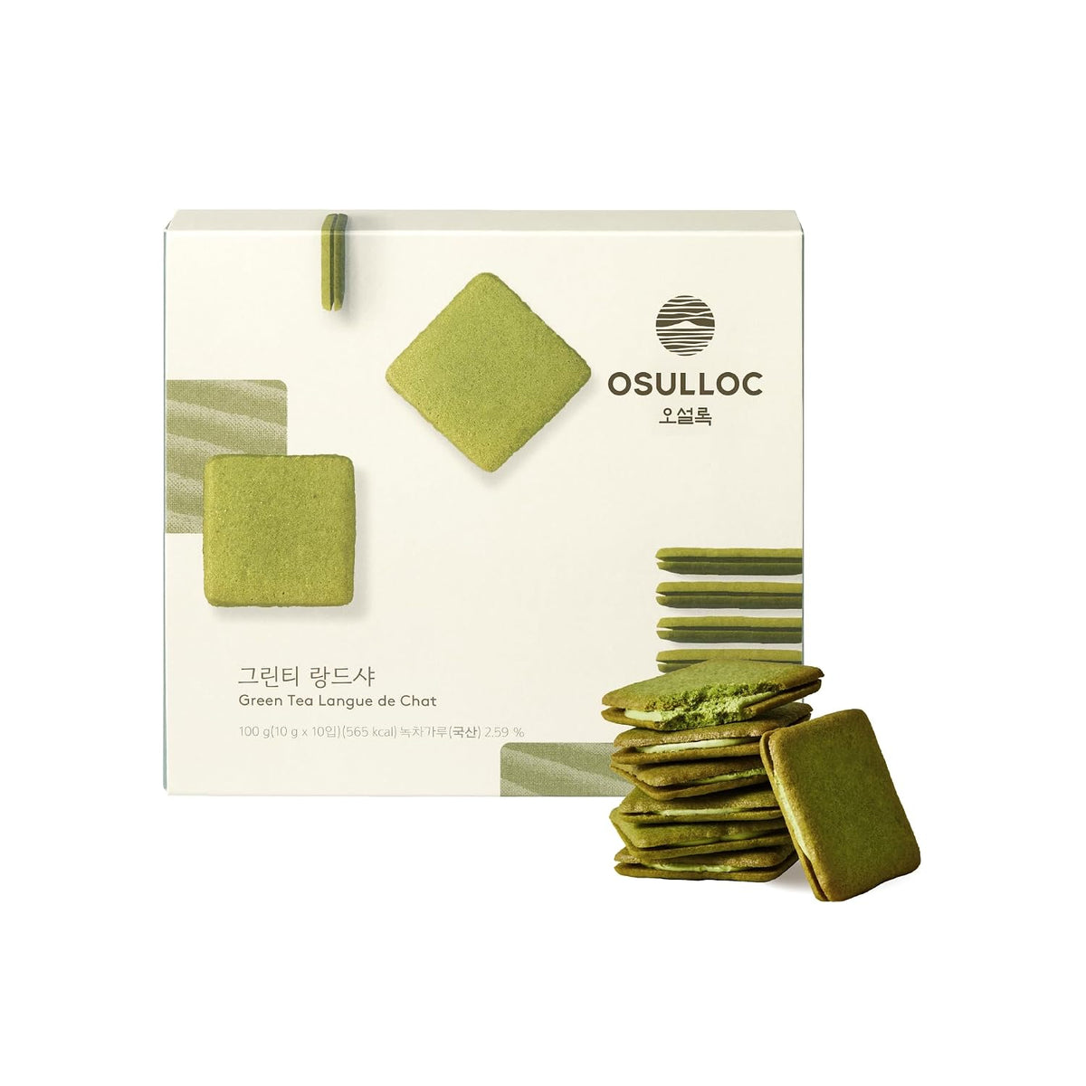 Osulloc Langue de Chat Cookies (3.52oz, 100g) Korean Matcha Flavored Snacks, Asian Snacks, Premium Tea Food