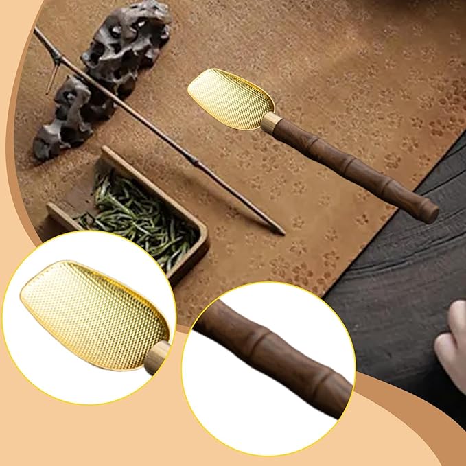 Matcha Scoop,Chashaku Traditional,Easy to Clean,Crafting Handmade Matcha Ceremony Chinese Tea Spoon for Living Room Tabletop, Gold