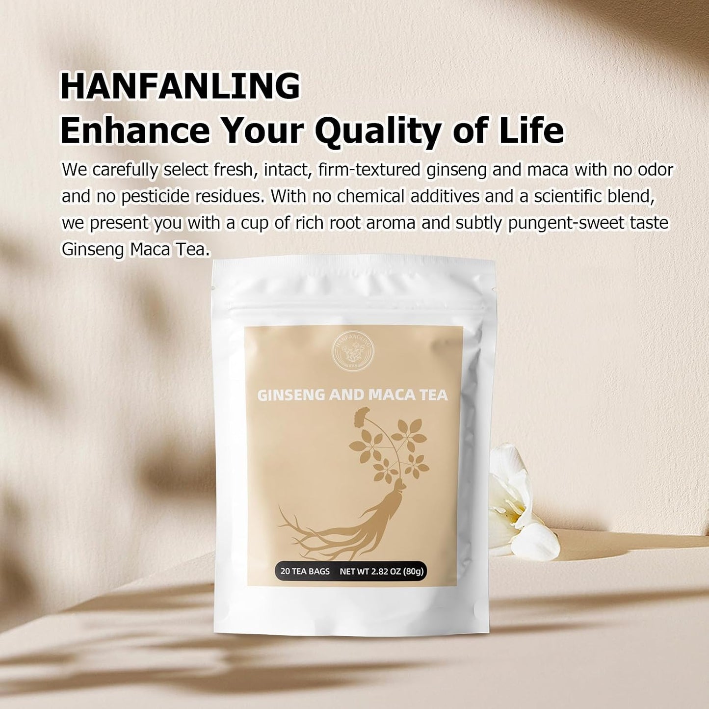 HANFANGLING Ginseng Maca Tea, Natural and Health, Caffeine-Free Herbal Tea,20 Tea Bags,1.41oz