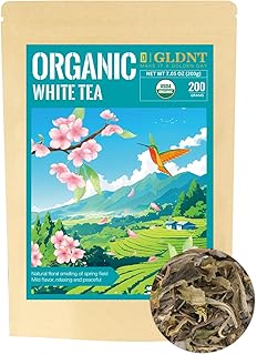 Organic White Tea Loose Leaf, 7oz Premium Whole Leaf White Tea, Light Floral & Clean Aroma, Smooth Refreshing Finish, Hot or Cold Brew, Low Caffeine