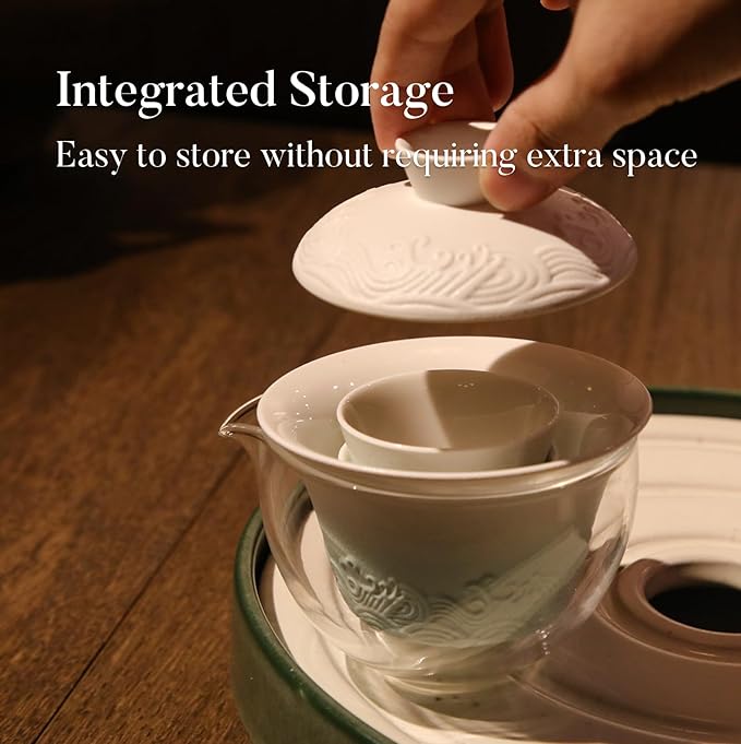 Ceramic Chinese Gongfu Tea Set, Relief Texture, Smooth Glaze, Gaiwan Tea Set for Adults, Suitable for 1-2 People, Home, Travel, Gift for Tea Lovers