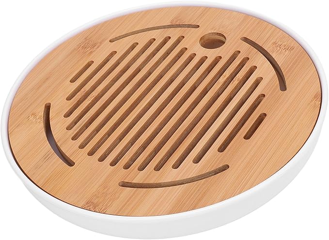 Acouto Chinese Kung Tea Tray Tea Tray 10 Inch Round Shape Stylish Chinese Kung Serving Home and Gongfu Table Home & KitchenKitchen & DiningDining &