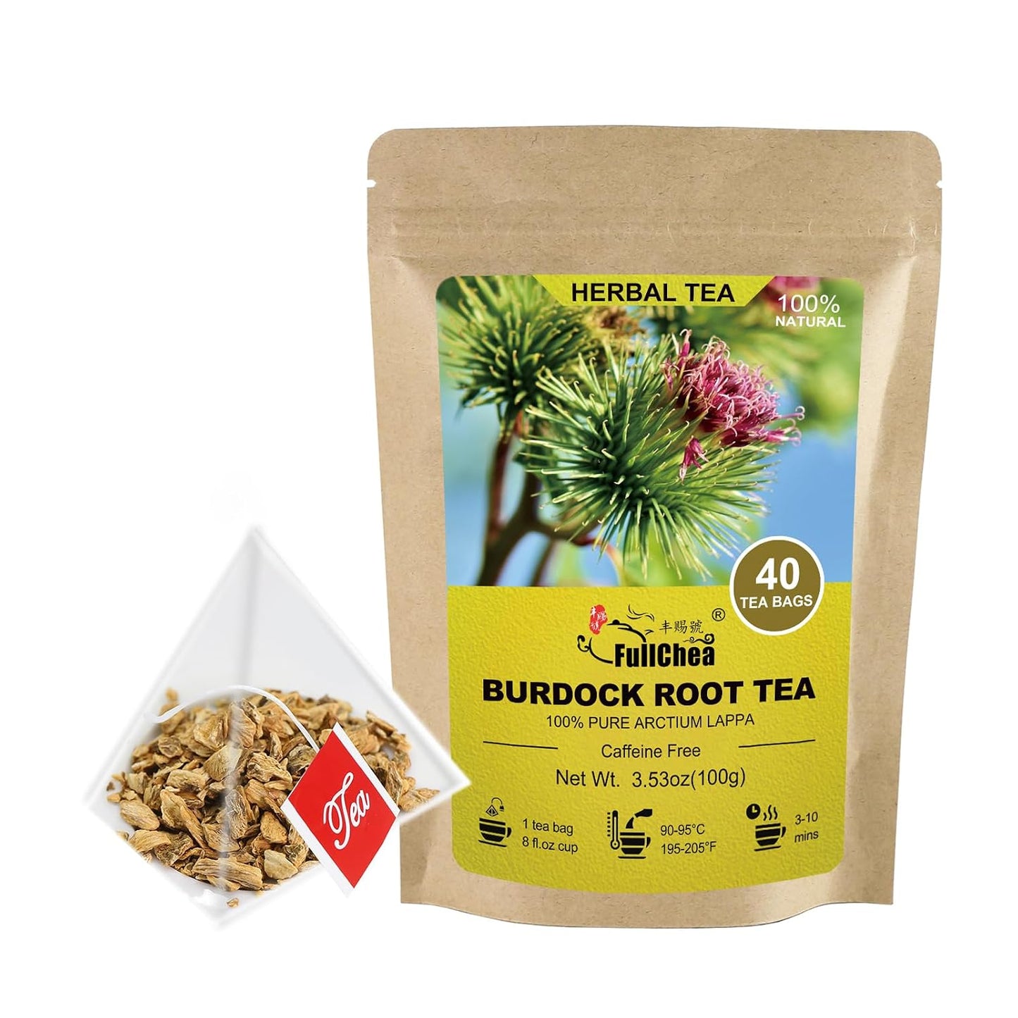 FullChea - Burdock Root Tea Bags, 40 Count, Premium Burdock Root