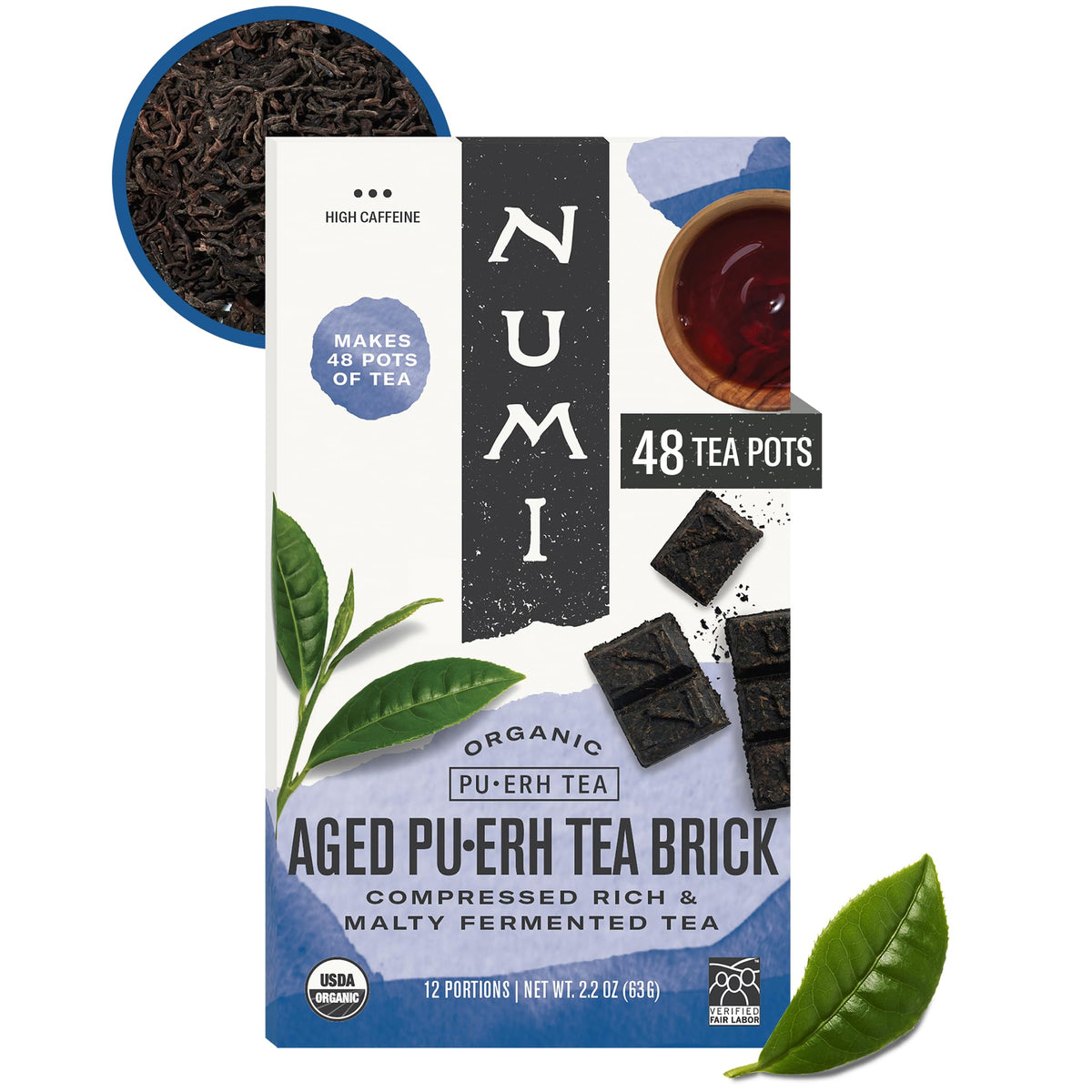Numi Organic Aged Pu-erh Tea Brick, Fermented Loose Yunnan Dark Black Tea